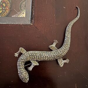 5.5” Silver Lizard Brooch with Marcacites